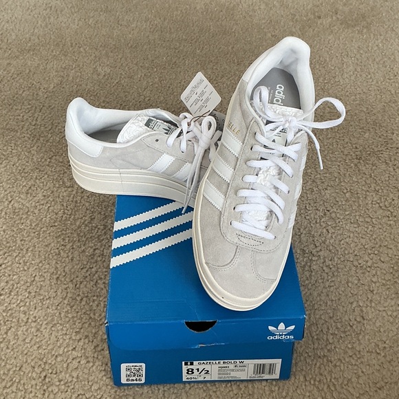 adidas Shoes - NWT Adidas Gazelle Bold Gray & White Original Suede Sneakers - Size 8.5